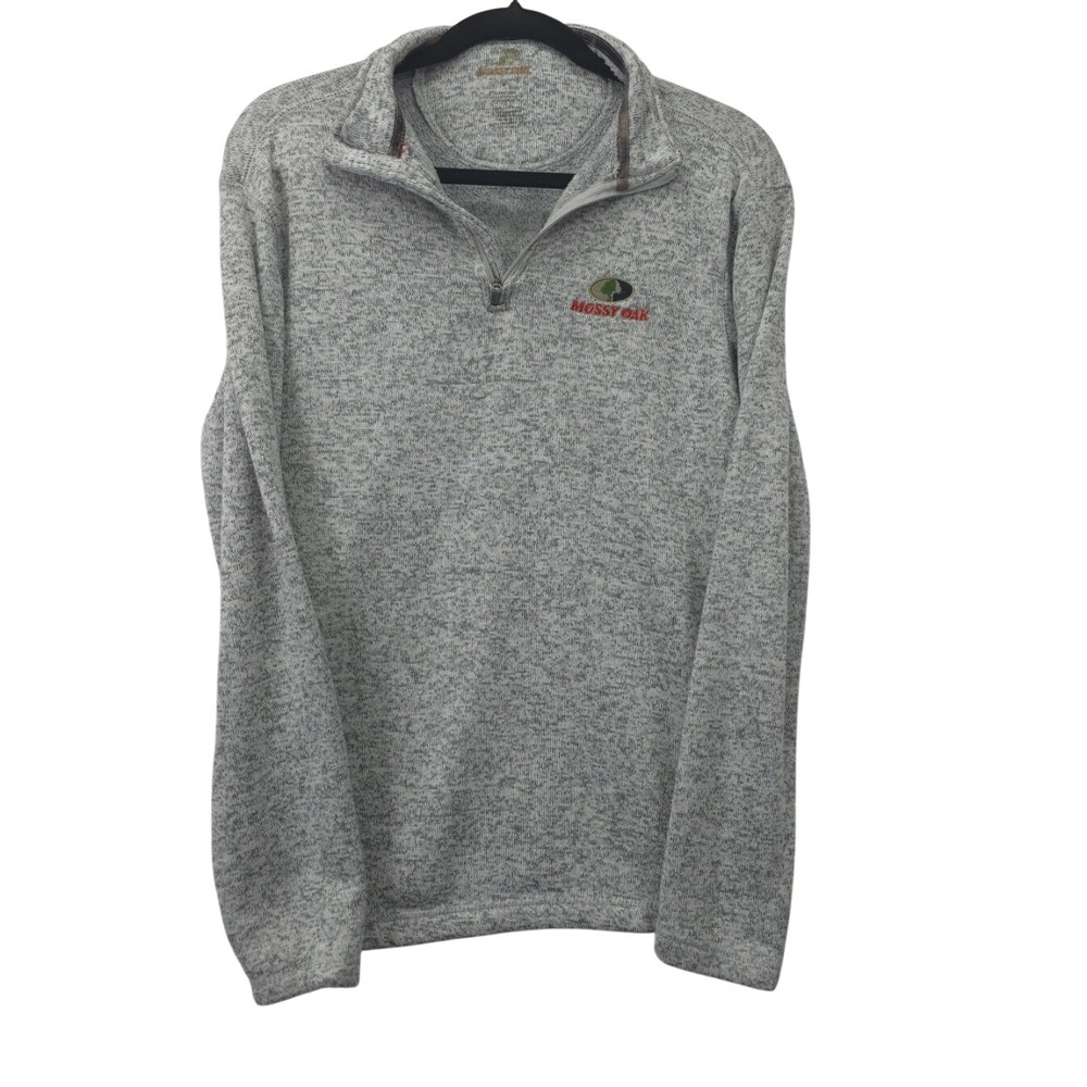 Mossy Oak Mens Heather Gray Quarter Zip Pullover Outdoor Hunting Sweater Small